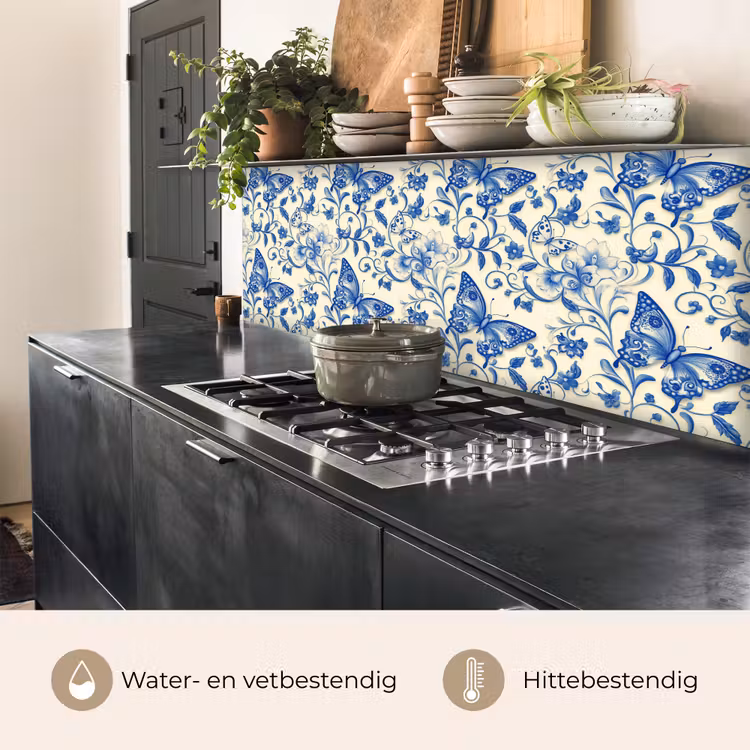 Vlinders - Bloemen - Blauw - Botanisch keuken achterwand 2 middel 871 -usp_NL