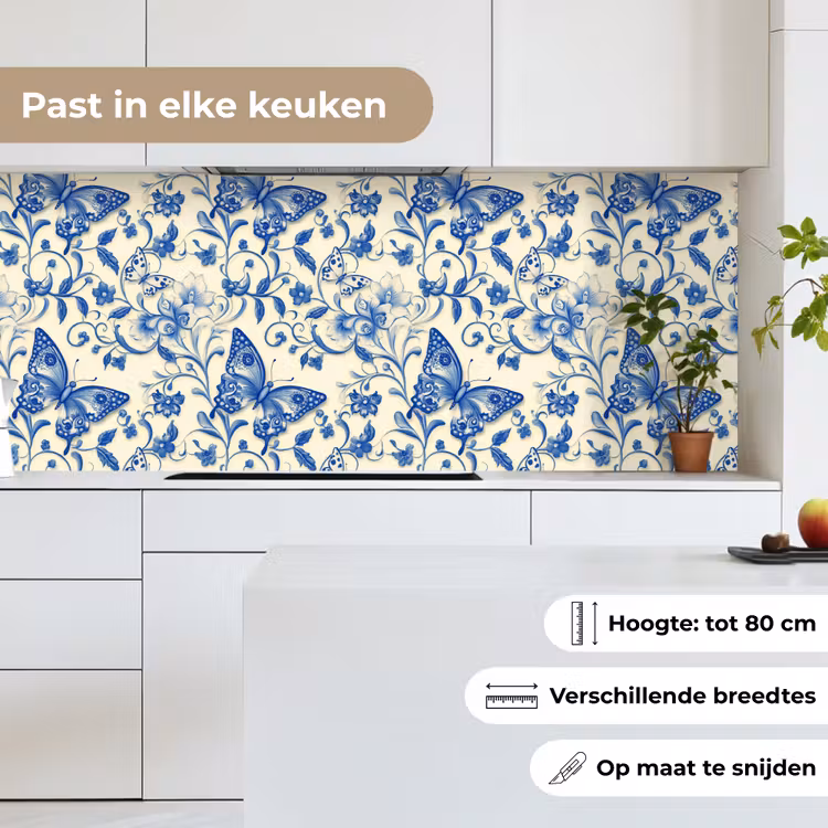 Vlinders - Bloemen - Blauw - Botanisch keuken achterwand 2 middel 871 -sfeer4_NL