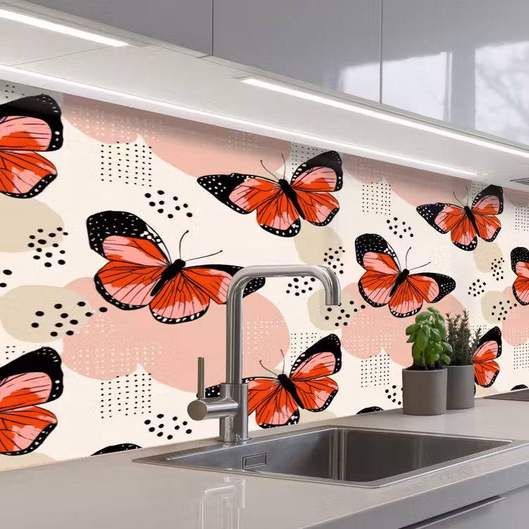 Vlinders - Retro - Kleurrijk keuken achterwand 2 middel 871 -3d_schuin