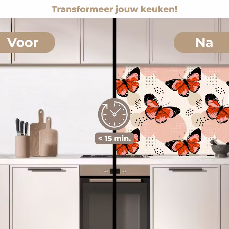 Vlinders - Retro - Kleurrijk keuken achterwand 2 middel 871 -voor-na2_NL