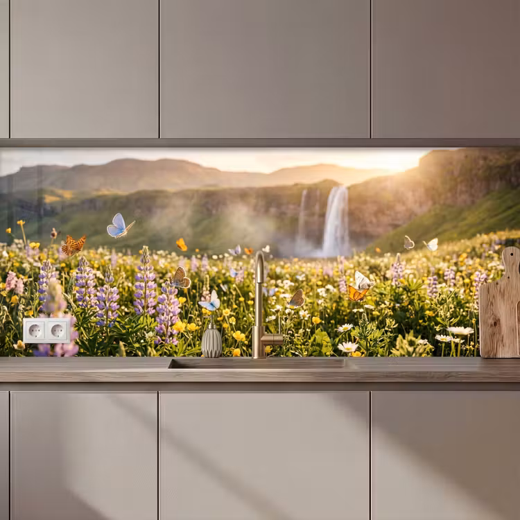 Vlinders - Waterval - Bloemenveld keuken achterwand 2 middel zz_3dshopping