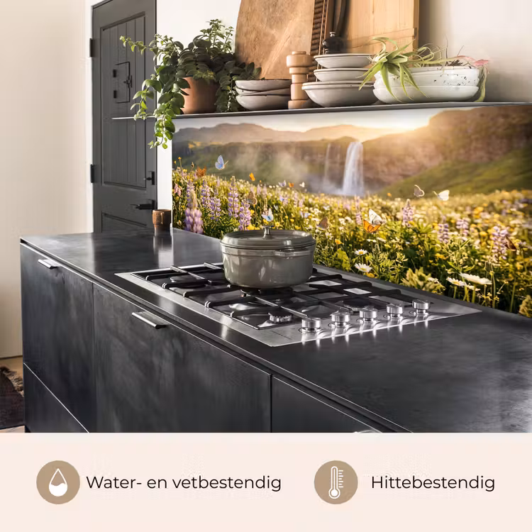 Vlinders - Waterval - Bloemenveld keuken achterwand 2 middel -usp_NL