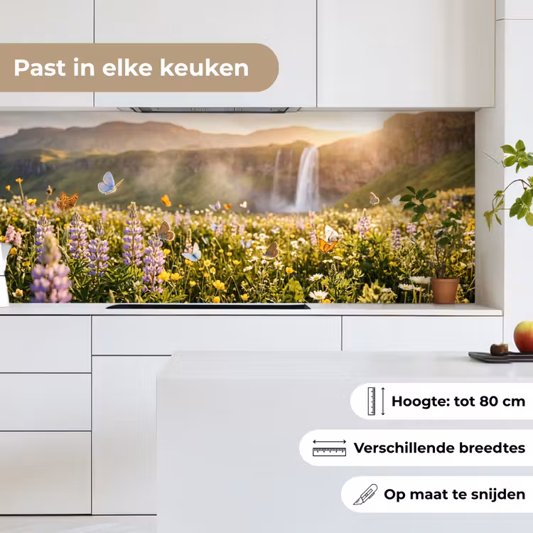 Vlinders - Waterval - Bloemenveld keuken achterwand 2 middel -sfeer4_NL