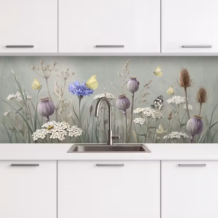 Vlinders - Wildbloemen - Illustratie - Kleurrijk keuken achterwand 2 middel -3d