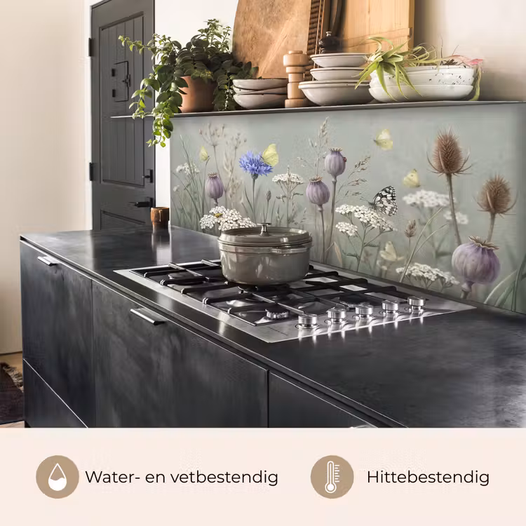 Vlinders - Wildbloemen - Illustratie - Kleurrijk keuken achterwand 2 middel -usp_NL