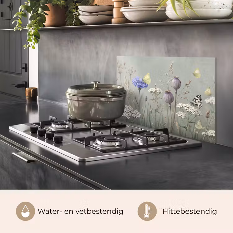 Vlinders - Wildbloemen - Illustratie - Kleurrijk keuken achterwand 2 middel -sfeer4_NL