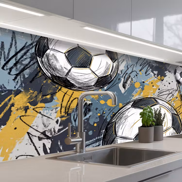 Voetbal - Abstract - Sport - Kleurrijk keuken achterwand 2 middel -3d_schuin