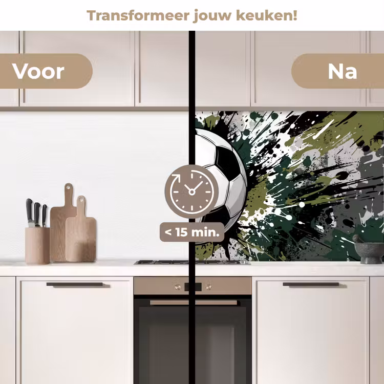 Voetbal - Verf - Spetters - Groen keuken achterwand 2 middel -voor-na2_NL