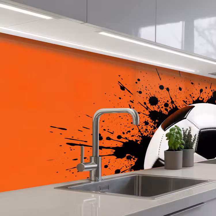 Voetbal - Verf - Sport - Oranje keuken achterwand 2 middel -3d_schuin