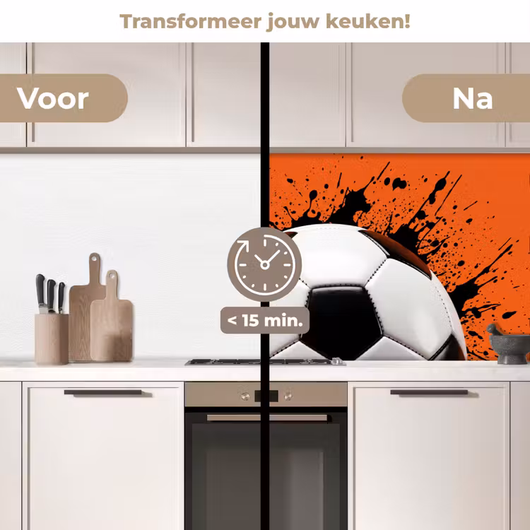 Voetbal - Verf - Sport - Oranje keuken achterwand 2 middel -voor-na2_NL