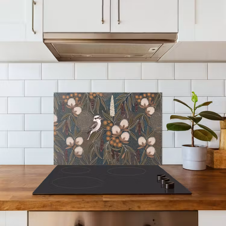 Vogel - Bladeren - Natuur - Illustratie - Groen keuken achterwand spatscherm klein -sfeer2