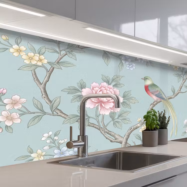 Vogel - Bloemen - Kleurrijk keuken achterwand 2 middel -3d_schuin