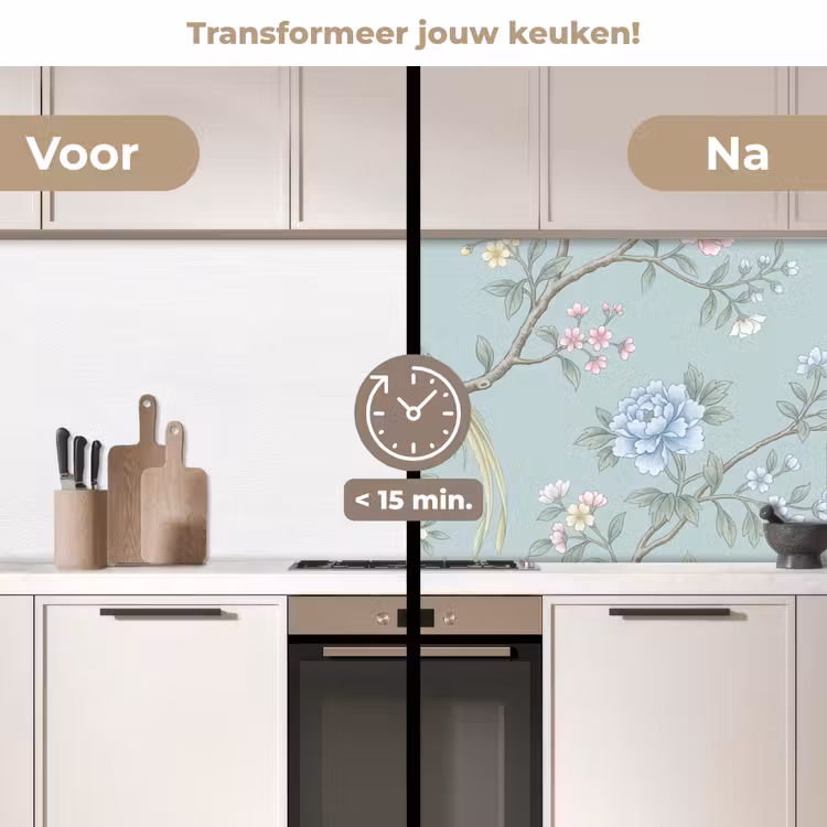 Vogel - Bloemen - Kleurrijk keuken achterwand 2 middel -voor-na2_NL