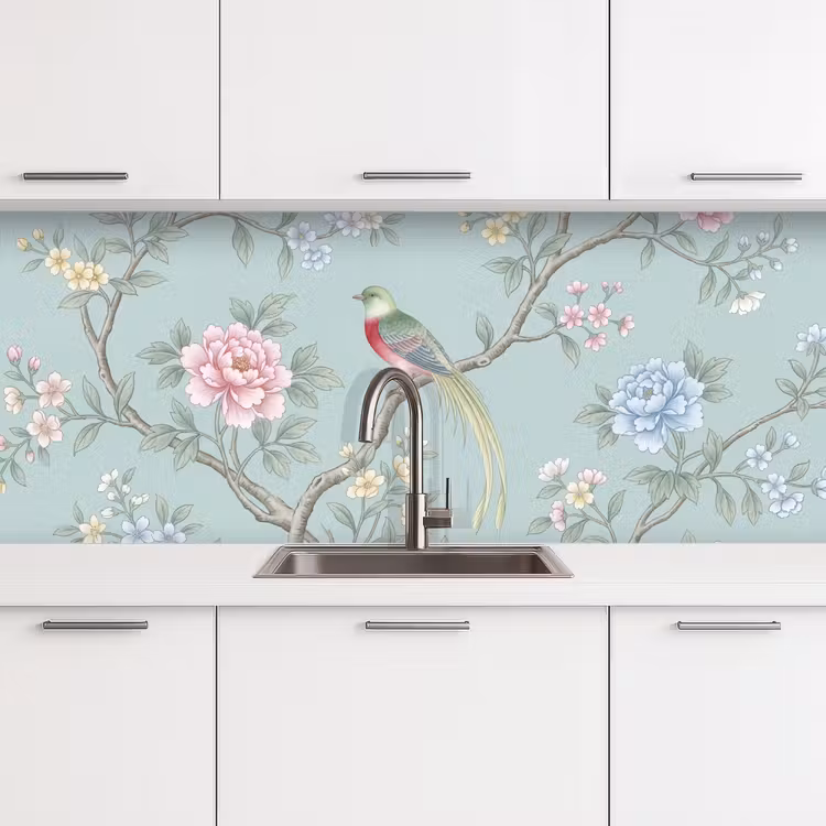 Vogel - Bloemen - Kleurrijk keuken achterwand 2 middel -3d