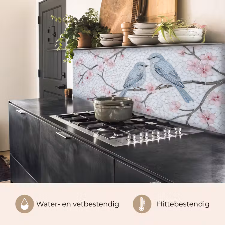 Vogel - Bloemen - Natuur - Mozaïek - Roze keuken achterwand 2 middel -usp_NL