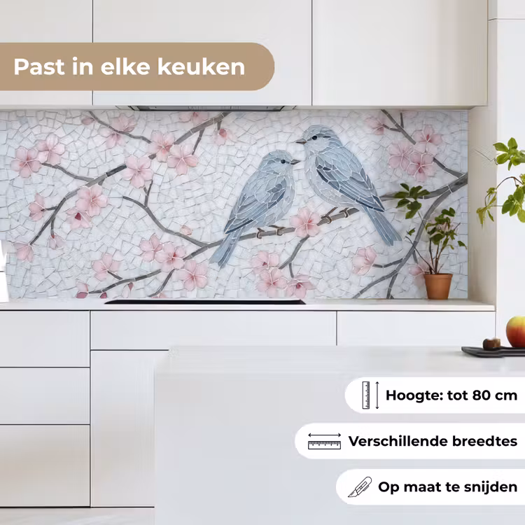 Vogel - Bloemen - Natuur - Mozaïek - Roze keuken achterwand 2 middel -sfeer4_NL