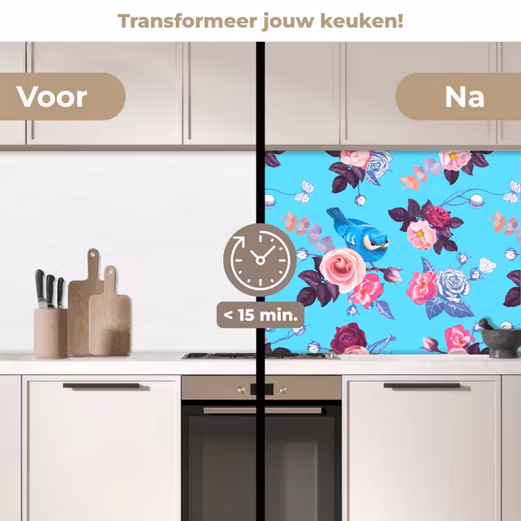 Vogel - Bloemen - Patronen keuken achterwand 2 middel 871 -voor-na2_NL