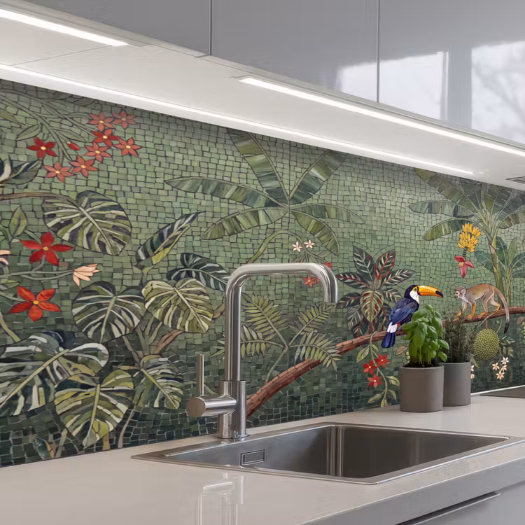 Vogel - Dier - Jungle - Mozaïek - Natuur keuken achterwand 2 middel -3d_schuin