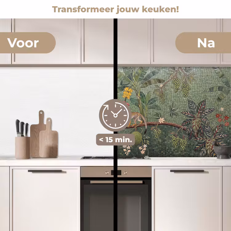 Vogel - Dier - Jungle - Mozaïek - Natuur keuken achterwand 2 middel -voor-na2_NL