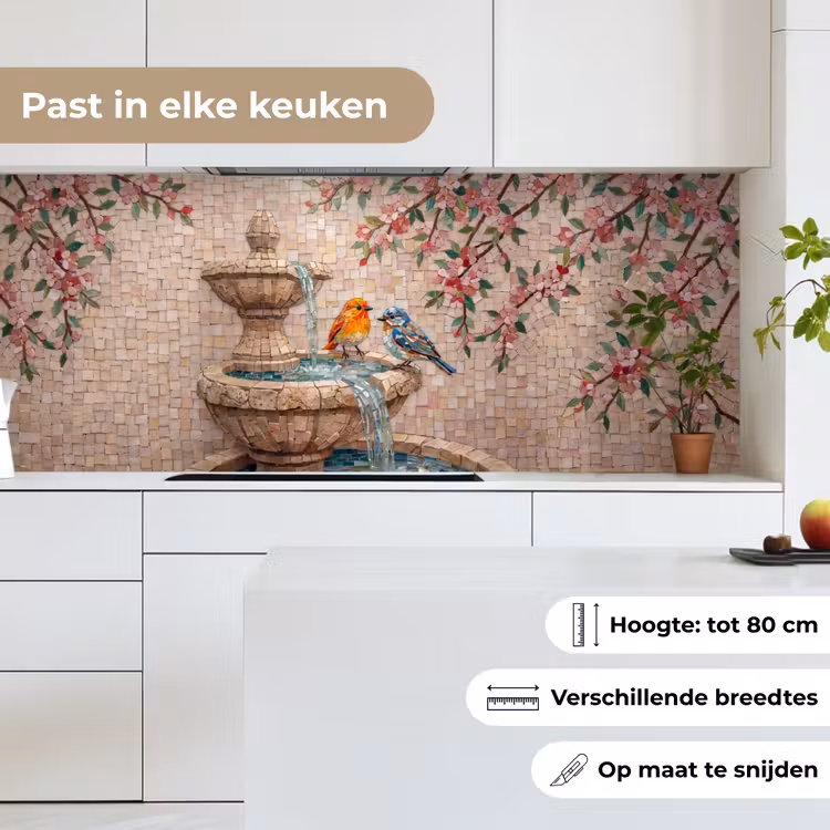 Vogel - fontein - mozaiek - kleurrijk - dieren keuken achterwand 2 middel -sfeer4_NL