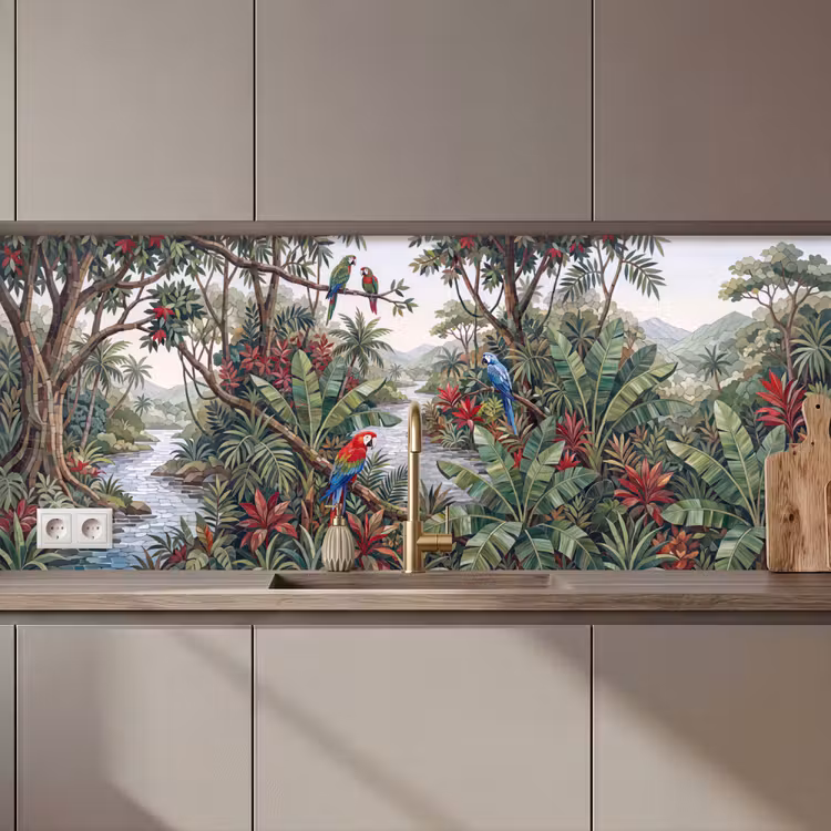 Vogel - Jungle - Natuur - Mozaïek - Groen keuken achterwand 2 middel zz_3dshopping