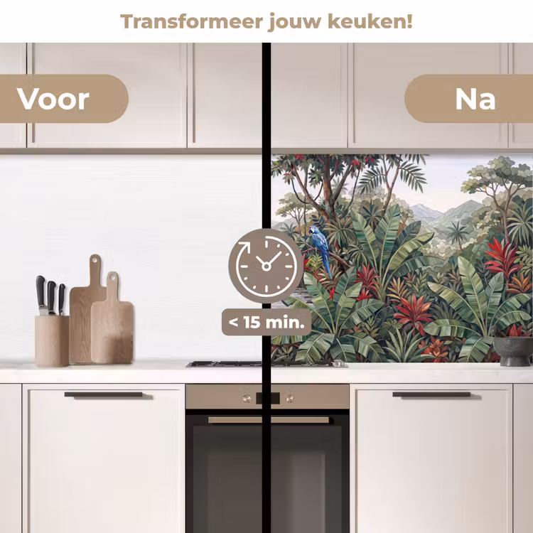 Vogel - Jungle - Natuur - Mozaïek - Groen keuken achterwand 2 middel -voor-na2_NL