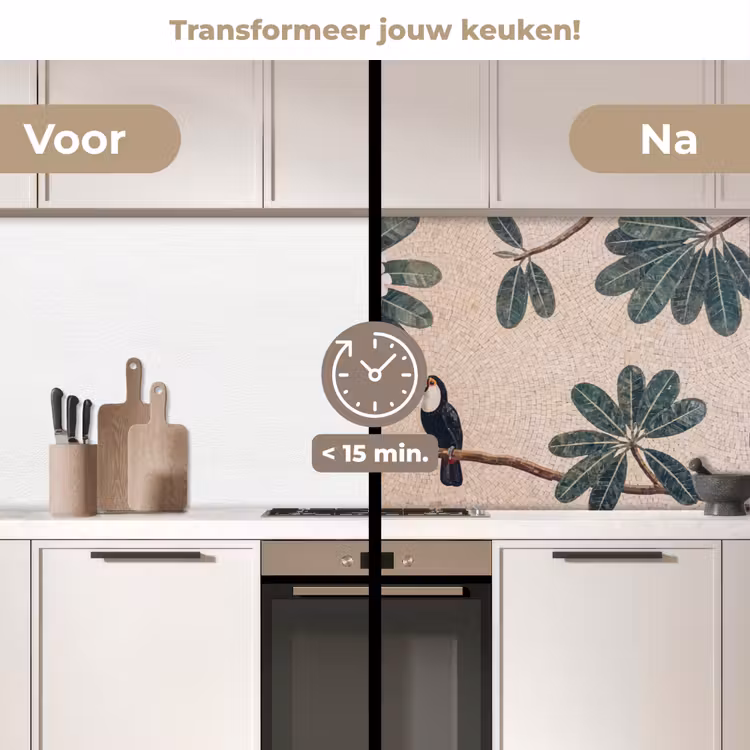 Vogel - Mozaïek - Tropisch - Natuur - Kleurrijk keuken achterwand 2 middel -voor-na2_NL