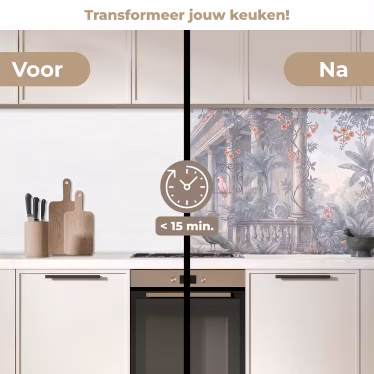 Vogel - Pauw - Architectuur - Klassiek - Groen keuken achterwand 2 middel -voor-na2_NL
