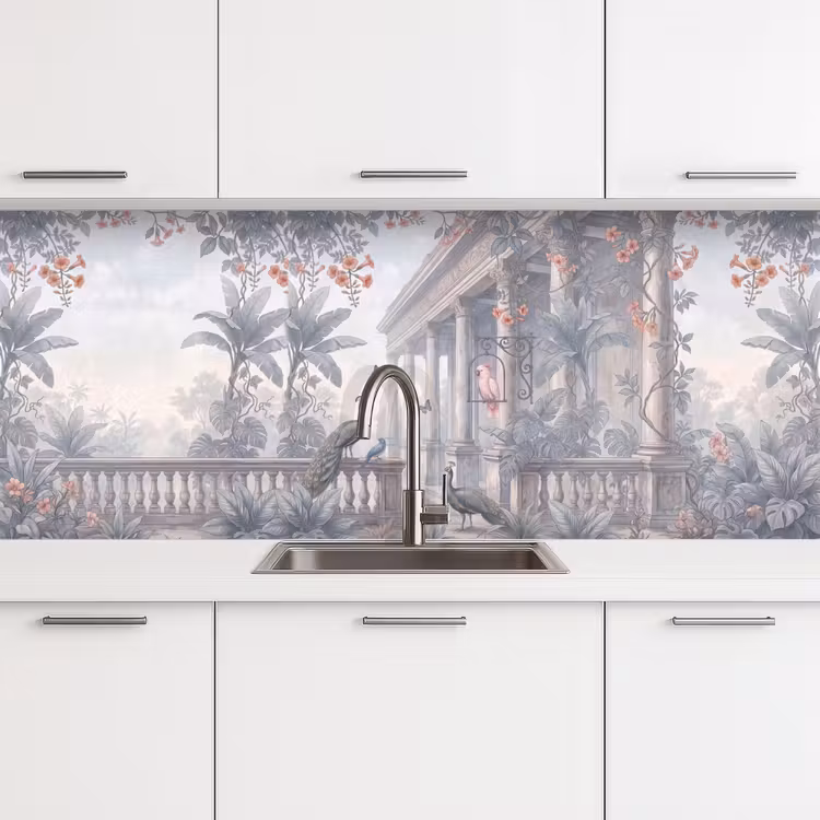Vogel - Pauw - Architectuur - Klassiek - Groen keuken achterwand 2 middel -3d