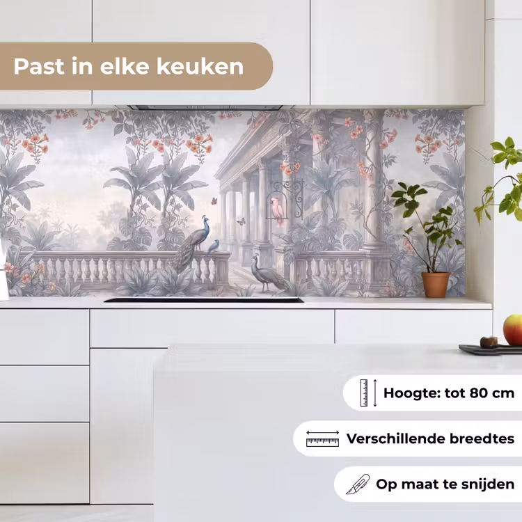 Vogel - Pauw - Architectuur - Klassiek - Groen keuken achterwand 2 middel -sfeer4_NL