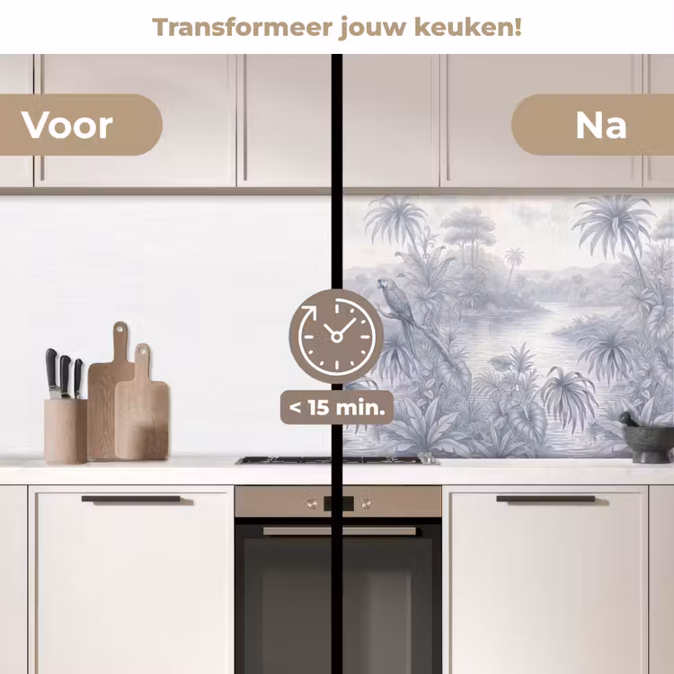 Vogel - Rivier - Tropisch - Illustratie - Blauw keuken achterwand 2 middel -voor-na2_NL