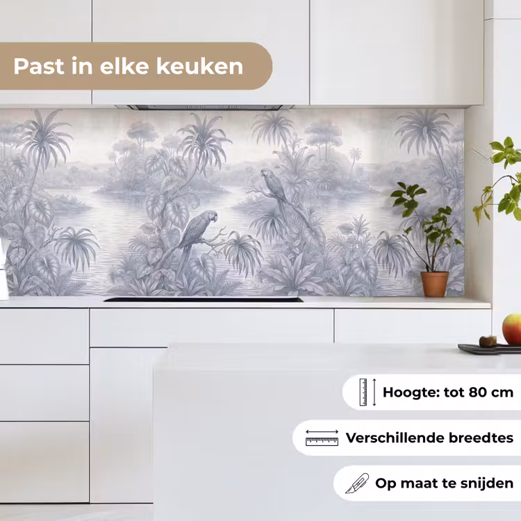 Vogel - Rivier - Tropisch - Illustratie - Blauw keuken achterwand 2 middel -sfeer4_NL