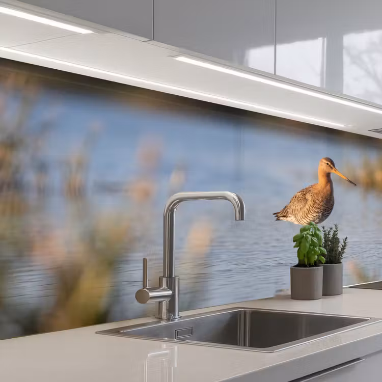 Vogel - Steltloper - Water - Natuur keuken achterwand 2 middel -3d_schuin