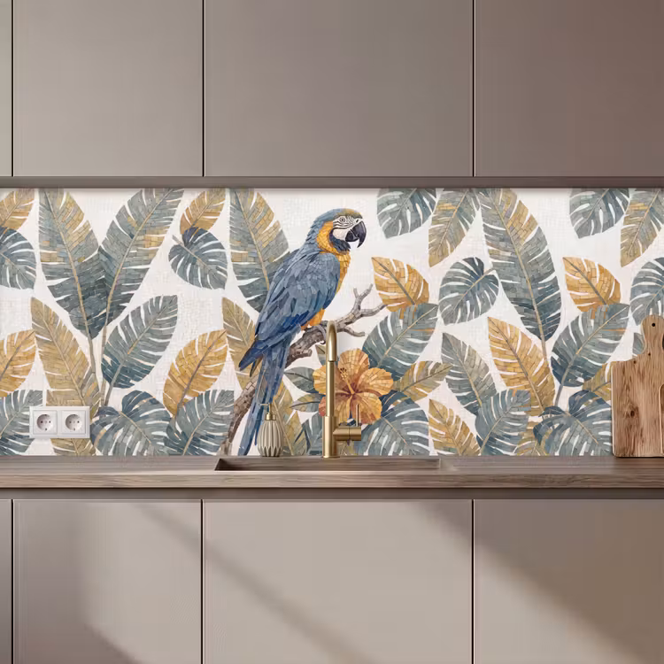 Vogel - Tak - Natuur - Mozaïek - Blauw keuken achterwand 2 middel zz_3dshopping