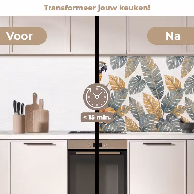Vogel - Tak - Natuur - Mozaïek - Blauw keuken achterwand 2 middel -voor-na2_NL
