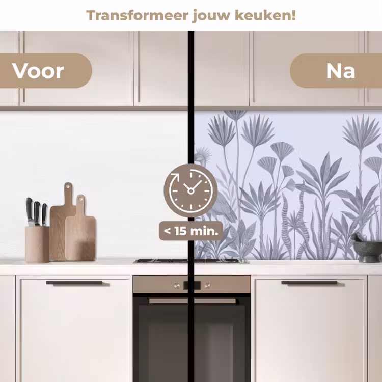 Vogel - Tropisch - Illustratie - Blauwgrijs - Natuur keuken achterwand 2 middel -voor-na2_NL