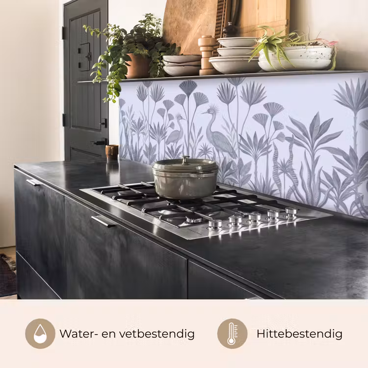 Vogel - Tropisch - Illustratie - Blauwgrijs - Natuur keuken achterwand 2 middel -usp_NL
