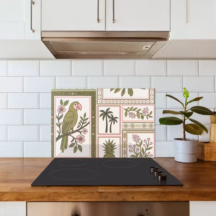 Vogel - Tropisch - Patroon - Decoratief - Groen keuken achterwand spatscherm klein -sfeer2