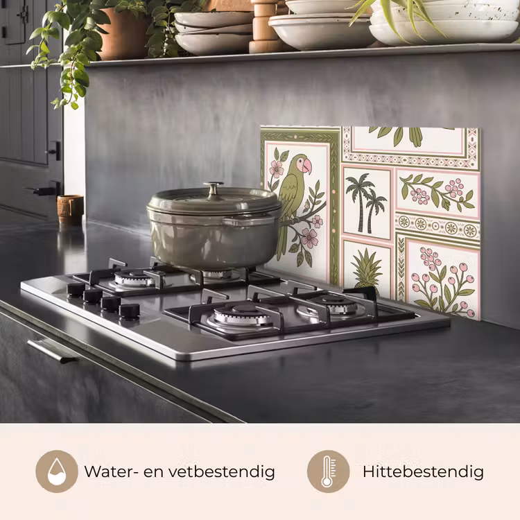 Vogel - Tropisch - Patroon - Decoratief - Groen keuken achterwand spatscherm klein -usp_NL
