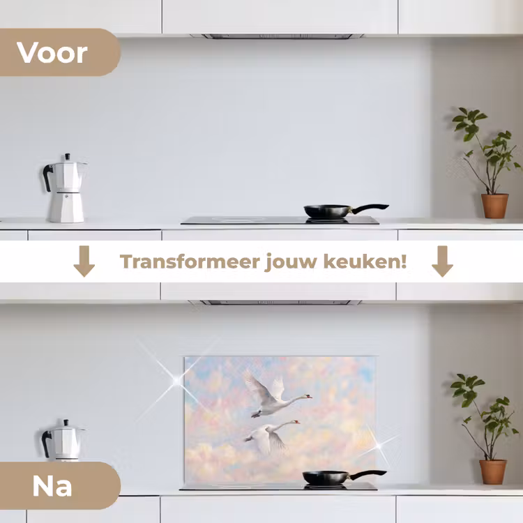 Vogel - Vliegend - Lucht - Modern - Pastel keuken achterwand spatscherm klein -voor_na_NL