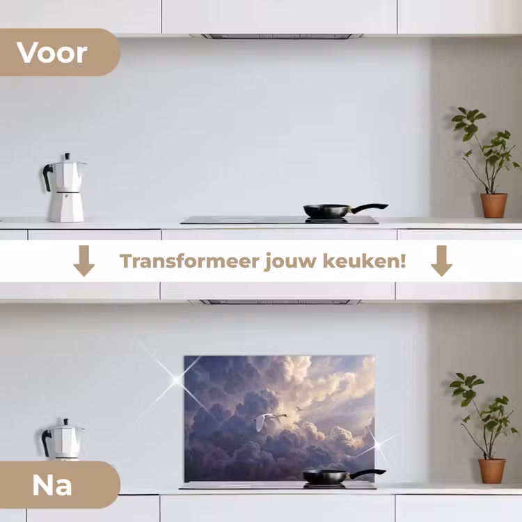 Vogel - Vliegend - Natuur - Wit - Wolken keuken achterwand spatscherm klein -voor_na_NL
