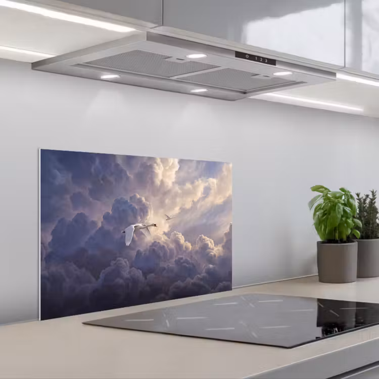 Vogel - Vliegend - Natuur - Wit - Wolken keuken achterwand spatscherm klein -3d_schuin