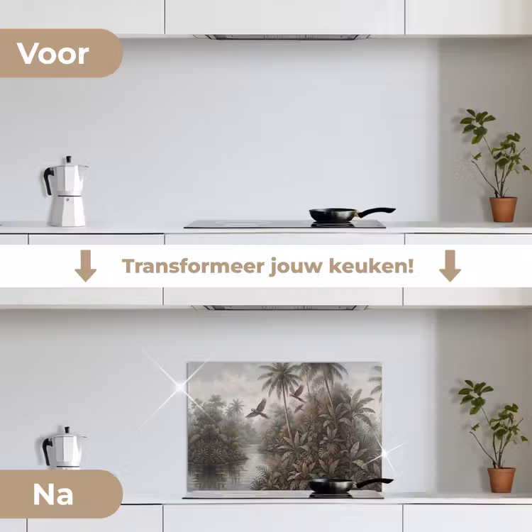 Vogel - Vliegend - Tropisch - Landschap - Klassiek keuken achterwand spatscherm klein -voor_na_NL