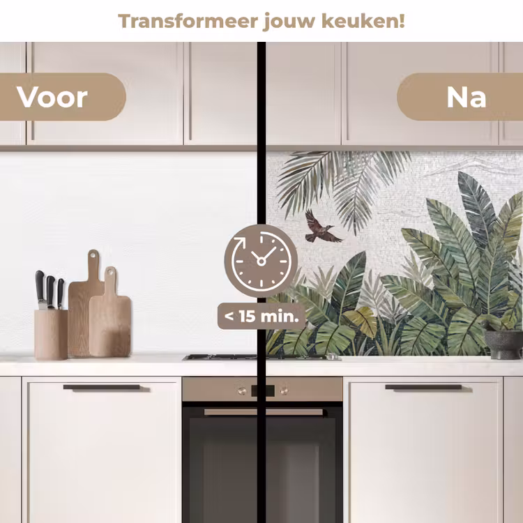 Vogel - Vliegend - Tropisch - Mozaïek - Groen keuken achterwand 2 middel -voor-na2_NL