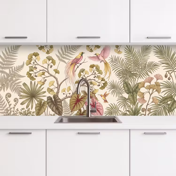 Vogels - Tropisch - Botanisch - Roze keuken achterwand 2 middel -3d