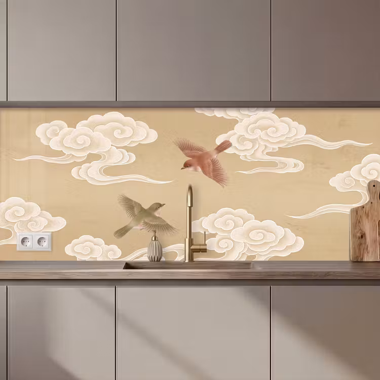 Vogels - Vliegen - Beige keuken achterwand 2 middel zz_3dshopping