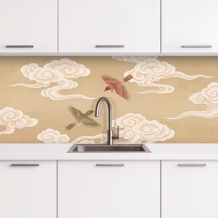 Vogels - Vliegen - Beige keuken achterwand 2 middel -3d
