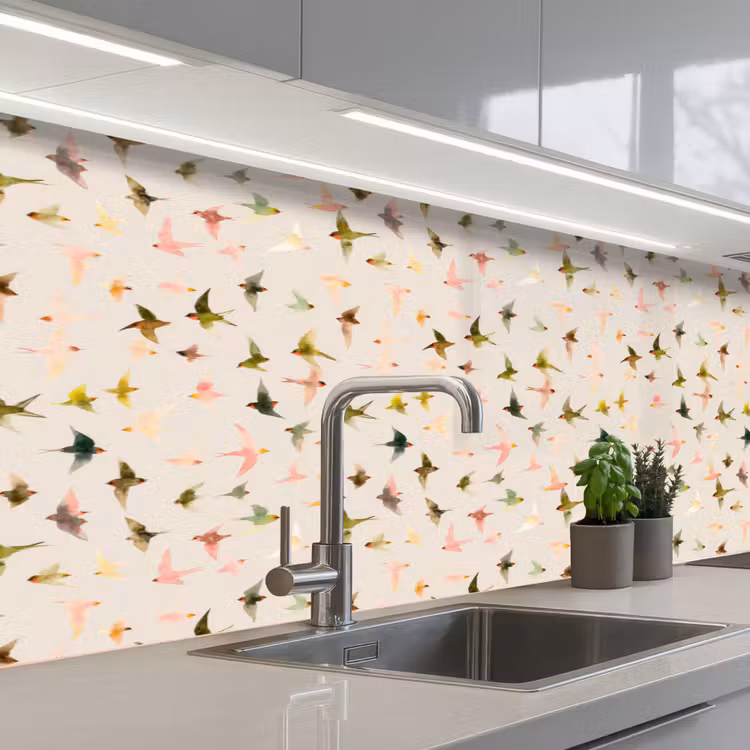 Vogels - Vliegen - Kleurrijk keuken achterwand 2 middel 871 -3d_schuin