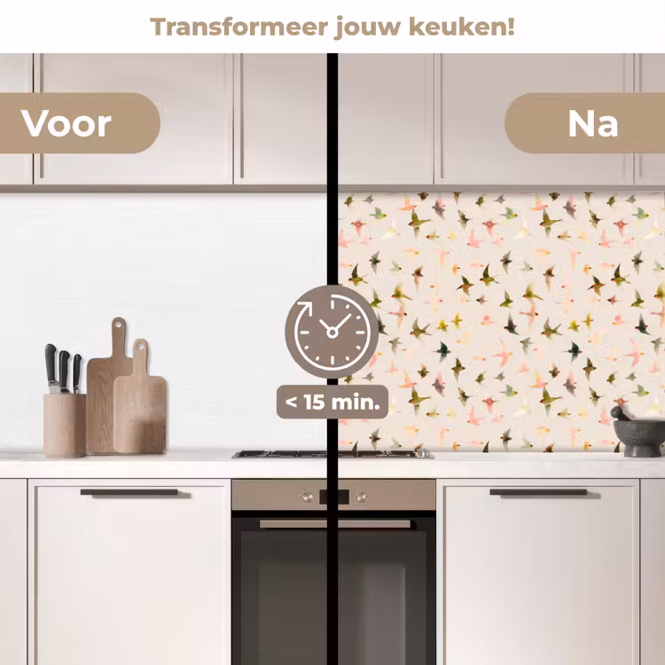 Vogels - Vliegen - Kleurrijk keuken achterwand 2 middel 871 -voor-na2_NL