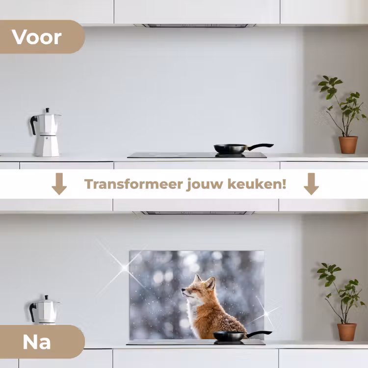 Vos - Sneeuwval - Portret - Winter - Sfeervol keuken achterwand 2 middel -voor-na2_NL